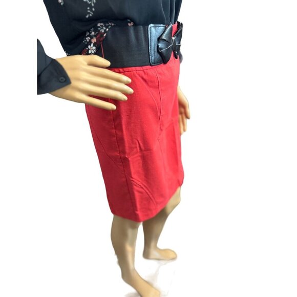 (6 for $25) Maurices Midi Red Pencil Skirt with Bow Belt size 3/4 - Picture 3 of 6